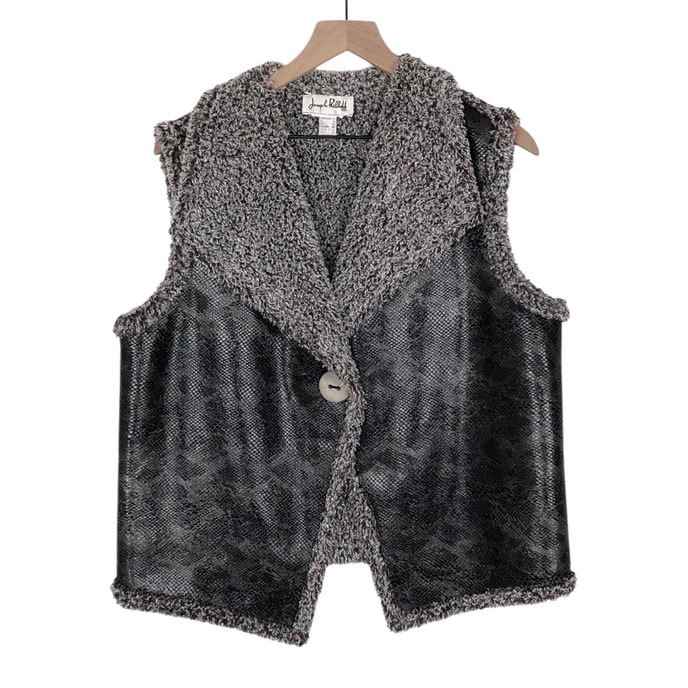 Joseph Ribkoff Reptile Snake Print Vest Size 14 Black Gray